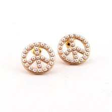 Solfera İnci Tasarım Peace Barış Sembol Bayan Küpe E342