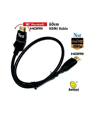 Next HDMI Kablo 60 cm Altın Uçlu 90 Derece Hareketli Konnektör