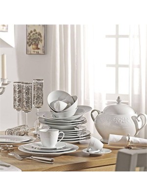 Kütahya Porselen 83 Parça 12 Kişilik Beyaz Düz Sade Tasarımlı Şık Porselen Yemek Takımı