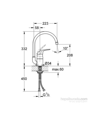 Grohe Eurosmart Tek Kumandalı Eviye Bataryası - 33202002