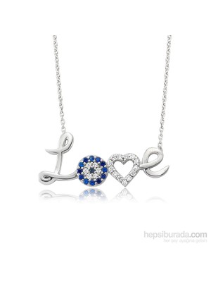 KENPAZAR Bayan Lili Gümüş Nazarlı Kalpli Love Kolye
