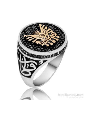 Gumush Gümüş Osmanlı Arması Vatan Millet Yazılı Erkek Yüzük