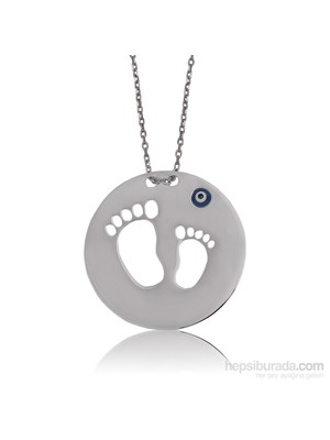 KENPAZAR Bayan Lili Gümüş Anne Bebek Ayak İzi Kolye