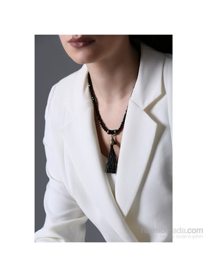 Olivin Accesories Siyah Kristal Siyah Püsküllü Kolye 446824