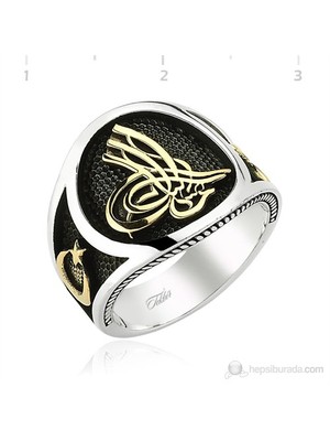Gumush 925 Gümüş Taşsız Ay Yıldız Tuğra Erkek Yüzük MR0970070