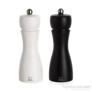 Tahiti Karabiber ve Tuz Değirmeni Seti Çelik Malzeme 2'li Siyah Beyaz 15 cm