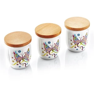 Noble Life Porselen Kelebek Bambu Ahşap Kapaklı 3 Lü Orta Baharatlık- 20032