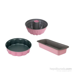 Pembe Renkli 3Lü Kek Kalıbı Seti