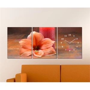 - Flower 3 Parçalı Canvas Tablo Saat - 96X40cm