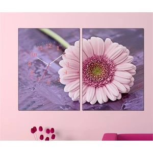 - Pink Daisy 2 Parçalı Canvas Tablo Saat - 63X40cm