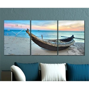 - Sandal 3 Parçalı Canvas Tablo Saat - 96X40cm