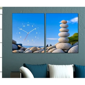 - Stone 2 Parçalı Canvas Tablo Saat - 63X40cm