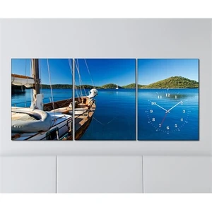 - Sea 3 Parçalı Canvas Tablo Saat - 96X40cm