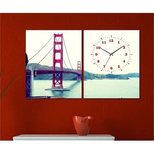 - Golden Gate 2 Parçalı Canvas Tablo Saat - 63X40cm
