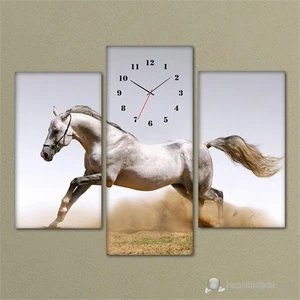 - Rebel Horse 3 Parçalı Simetrik Canvas Tablo Saat - 80X60cm