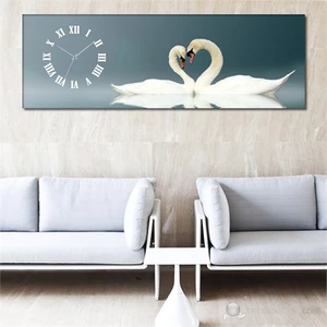 Kuğular Kanvas Tablo Saat 90X30cm