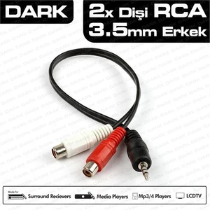 2 x RCA (Analog Ses) - 3.5mm Stereo Dönüştürücü (2 x RCA Erkek - 1 x 3.5mm Stereo Dişi) (DK-CB-AURCAX35)