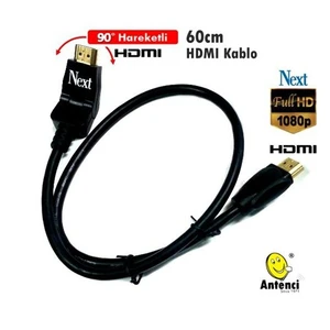 HDMI Kablo 60 cm Altın Uçlu 90 Derece Hareketli Konnektör