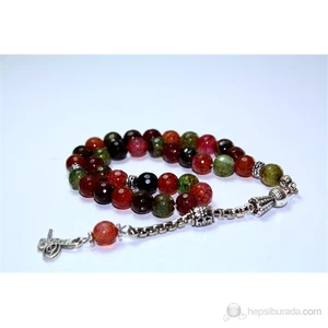 Damarlı Renkli Akik Taşı Tesbih 8 mm Faset Kesim