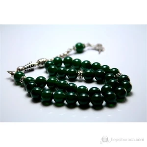 Koyu Yeşil Akik Taşı Tesbih 8 mm Küre Kesim