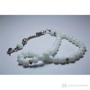 Beyaz Akik Taşı Tesbih 8 mm Küre Kesim