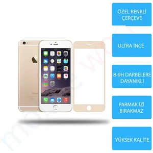 Mobile World iPhone 6 PLUS Renkli Cam Ekran Koruyucu Gold - 2570