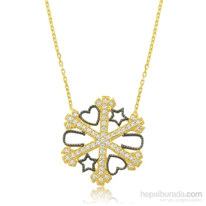 KENPAZAR Bayan Lili Altın Kaplama Kar Tanesi Gümüş Şans Kolye