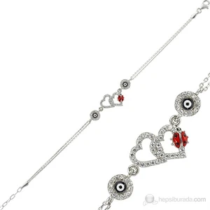 Tekbir Silver  Zirkon Taşlı Uğur Böcekli Kalp Bileklik