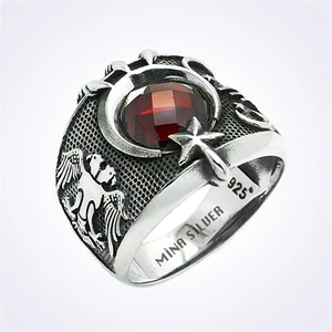 Mina Silver Son İmparator Ayyıldız Tuğra Taşlı Erkek Gümüş Yüzük