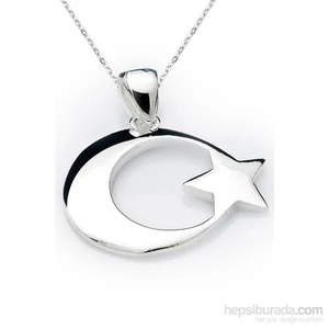 KENPAZAR Bayan Lili Gümüş Ay Yıldız Kolye
