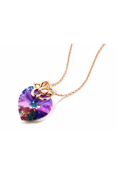Monemel Mor Swarovski® Taşlı Gümüş Kalp Kolye Altın Kaplama