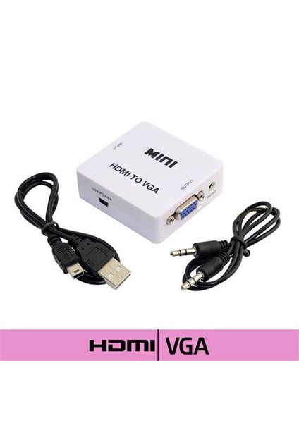 Hdmı To Vga Mini Kutu Full Hd 1080P Ses/Görüntü