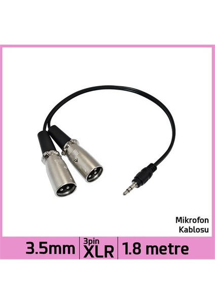 3.5Mm Jack Plug Stereo Dual 3 Pin Xlr Male Ses Kablosu - Siyah - 1,8M