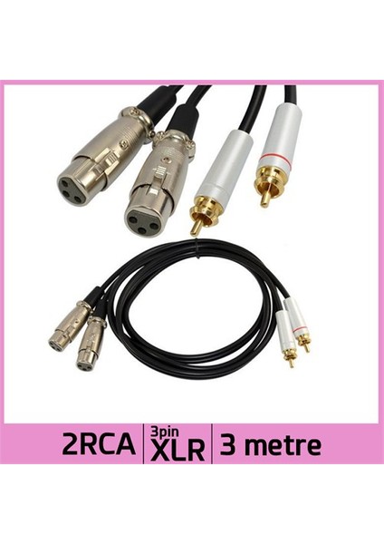2Xlr Dişi Jack 2Rca Erkek Ofc Stereo Mixer Ses Kablosu - 3M