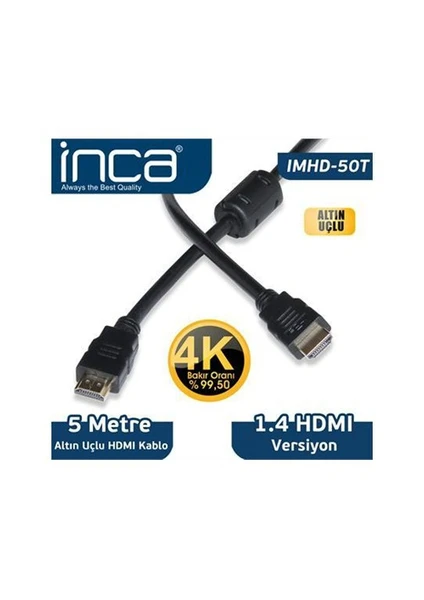 Inca 5 Metre 1,4 V 3 D Altın Uçlu  Imhd-50T Hdmı Kablo