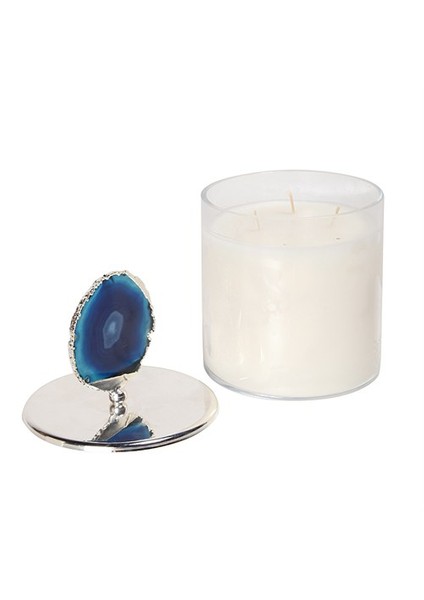 Taşlı Mum Büyük Boy Mavi 12 Cm