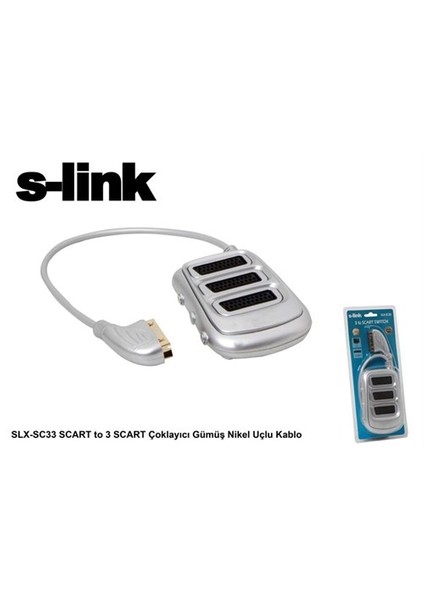 Slx-Sc33 Scart To 3 Scart Çoklayıcı Gümüş Nikel Uçlu Kablo