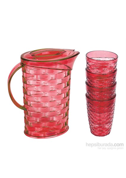 Rattan 5 Parça Su Takımı - Bordo