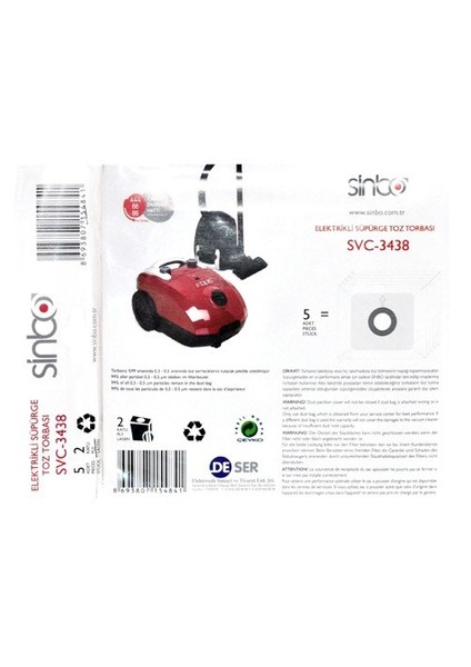 Sinbo Svc-3438 Elektrikli Süpürgeye Uyumlu Toz Torbası