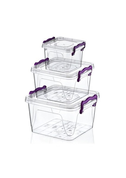 Plastik 3 Lü Kare Multi Set (0,55+1,2+2,4Lt) Saklama Kabı