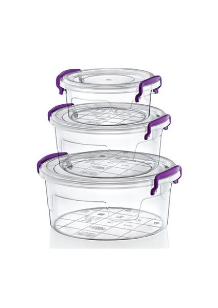 Plastik 3 Lü Yuvarlak Multi Set (0,6+1,2+2,1Lt) Saklama Kabı