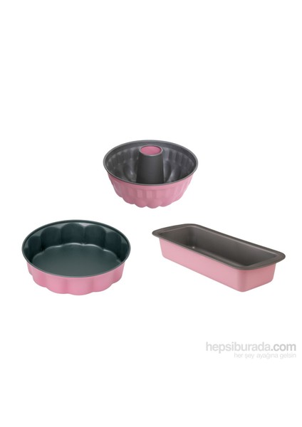 Pembe Renkli 3Lü Kek Kalıbı Seti