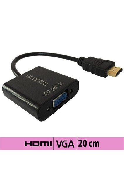 Hdmı To Vga Kablo 3.5Mm Ses Kablolu - 20Cm