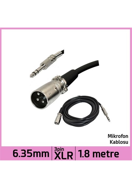 6.35Mm Stereo Plug 3 Pin Xlr Erkek Mikrofon Ses Kablosu - 1,8M