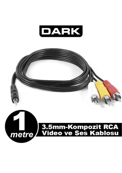 DARK DK-CB-VCOMX35 2x erkek RCA 1x erkek Stereo 1metre Ses Ara Kablosu