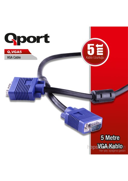 VGA5 15 Pin Filtreli 5M Erkek Erkek Monitör Kablo (Q-VGA5)