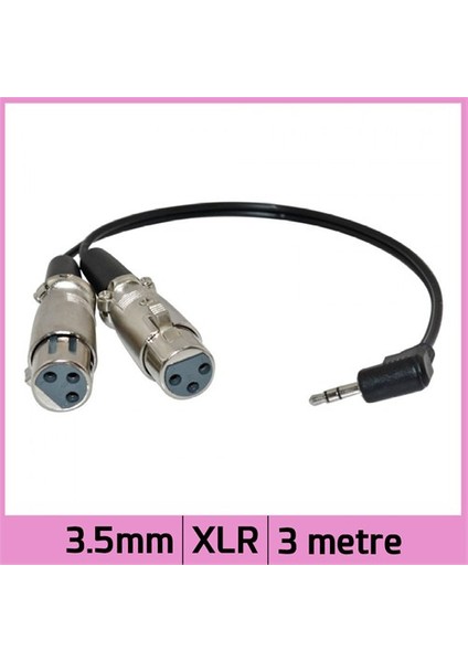 Sağ/Dik Açılı 3.5Mm Mini Stereo 2 Xlr Dişi Y Ses Kablosu - Siyah - 3M
