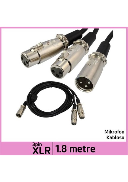 3 Pin Xlr M / 2 Xlr F Mic Av Ses Çevirici Kablo - 1,8M