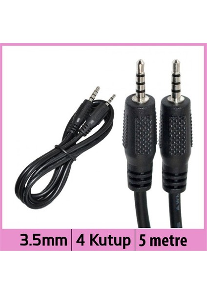 4 Kutuplu 3.5Mm Stereo Ses Kablosu - Siyah - 5M