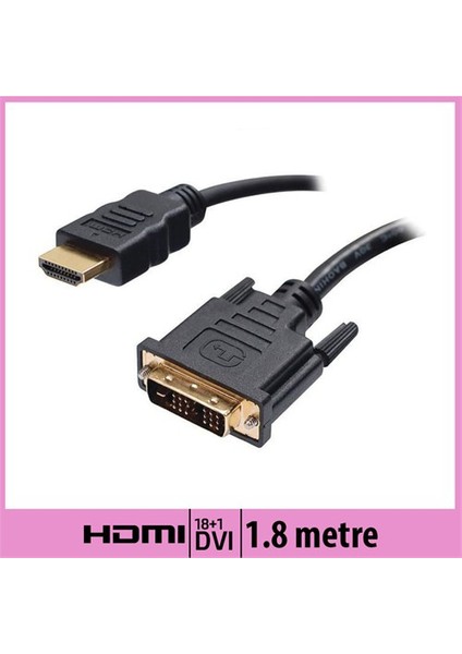 Hdmı To Dvı(18+1) Kablo Yuvarlak Kenarlı - Siyah - 1,8M